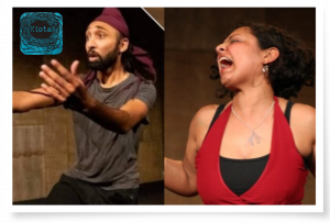 A head shot of Deepraj Singh (grey t-shirt and purple head scarf) and Aisha Ali (red top and silver earings, with dark hair tied back)